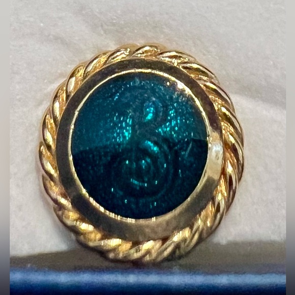 Burberrys Clip Earrings, Teal, Gold Tone - Picture 3 of 5